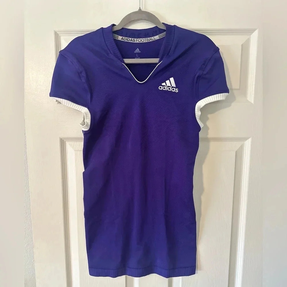 NWOT- Men’s Adidas‎ Purple White  Primeknit Football Jersey. Size Large.